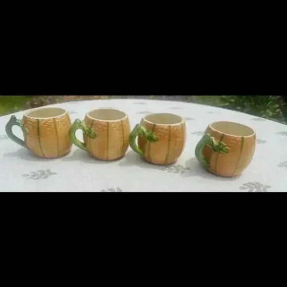 Vintage '80's ~ Ceramic Cantaloupe Melon. 4 Cups Rare  ~ fall decor - Picture 1 of 8